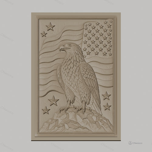 Fichier CNC & impression 3D aigle américain avec drapeau et étoiles, haute qualité relief STL