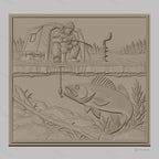 Fichier CNC & impression 3D pêche blanche, homme avec tente et poisson sous glace, haute qualité relief STL