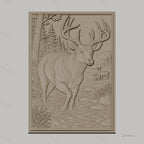 Fichier CNC & impression 3D cerf dans rivière, forêt, paysage montagneux, haute qualité relief STL