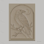 Fichier CNC & impression 3D corbeau sur branche avec lune haute qualité relief STL