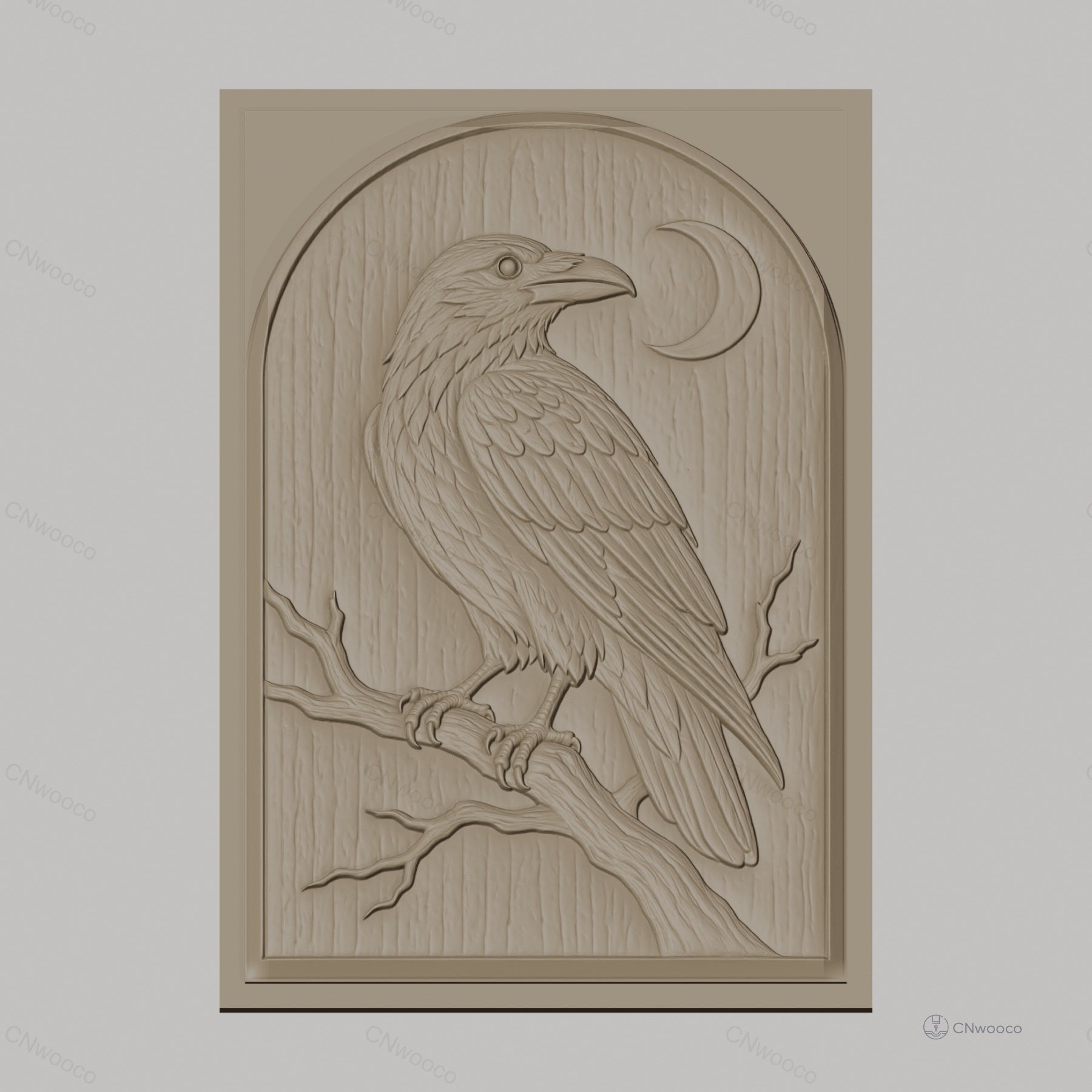 Fichier CNC & impression 3D corbeau sur branche avec lune haute qualité relief STL