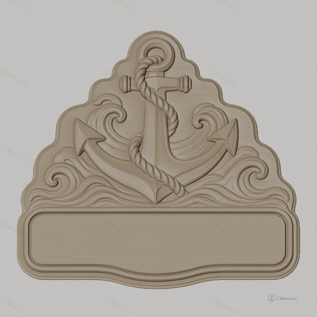 Fichier CNC & impression 3D plaque murale marine avec ancre et vagues, STL très haute qualité