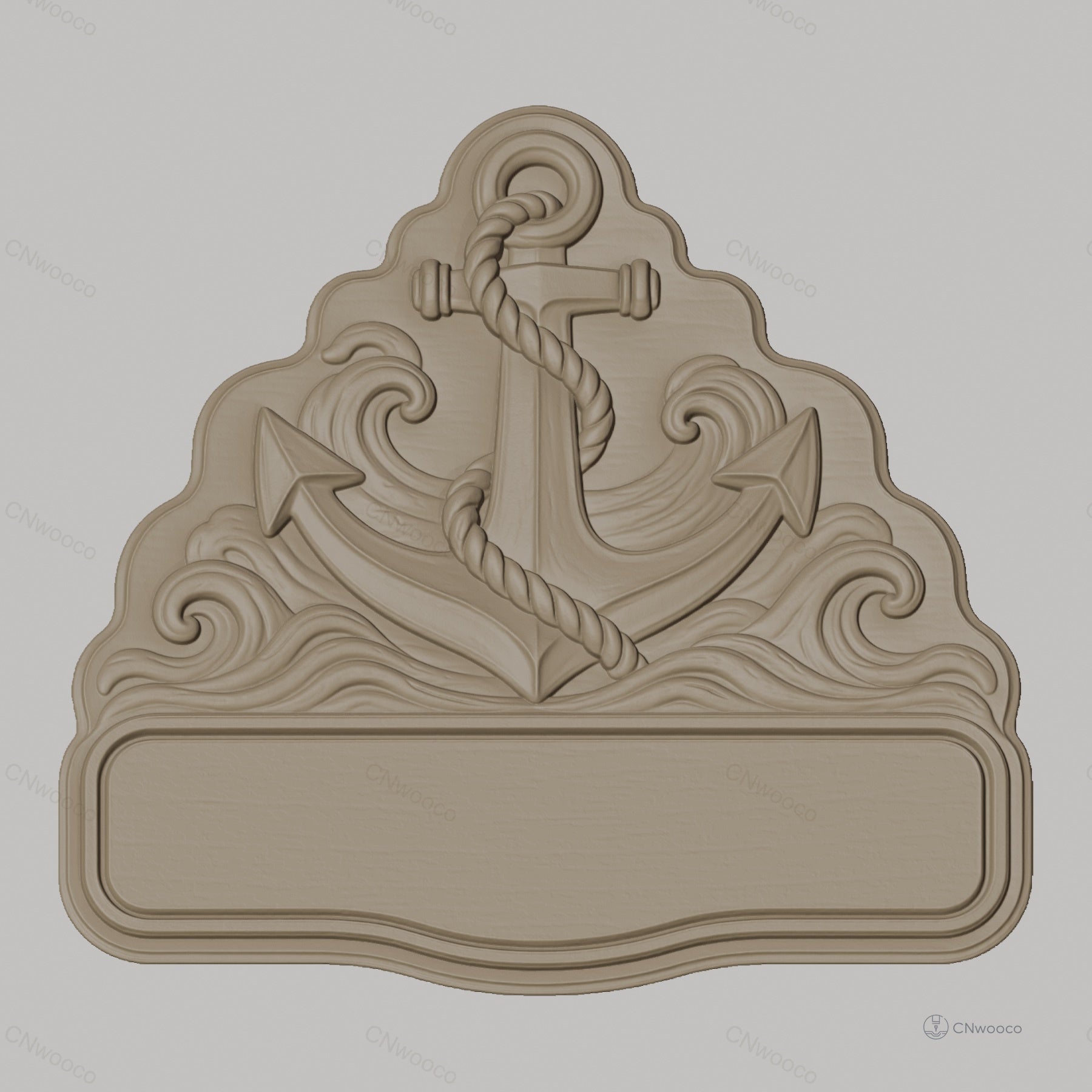 Fichier CNC & impression 3D plaque murale marine avec ancre et vagues, STL très haute qualité
