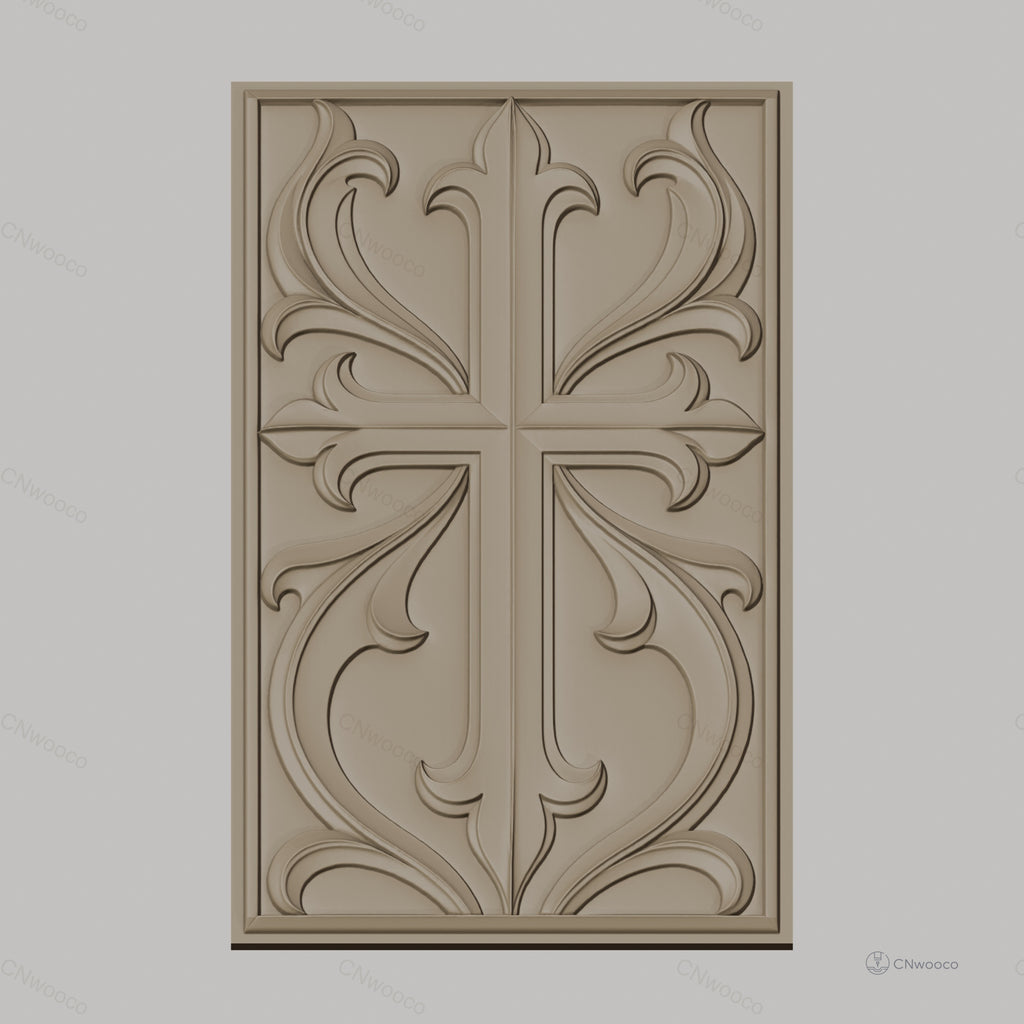 Fichier CNC & impression 3D croix décorative, motifs floraux sculptés, haute qualité relief STL