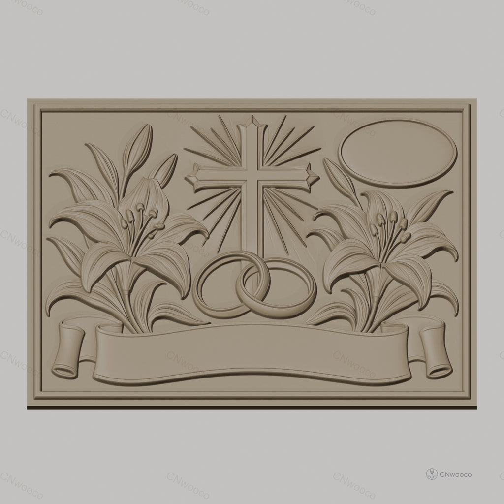 Fichier CNC & impression 3D thème mariage, croix, anneaux, lys, bannière, haute qualité relief STL