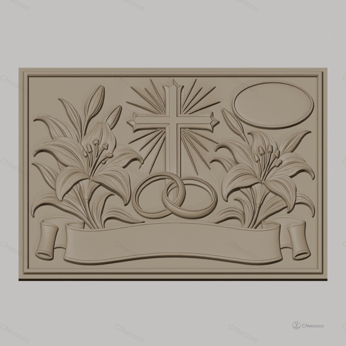 Fichier CNC & impression 3D thème mariage, croix, anneaux, lys, bannière, haute qualité relief STL