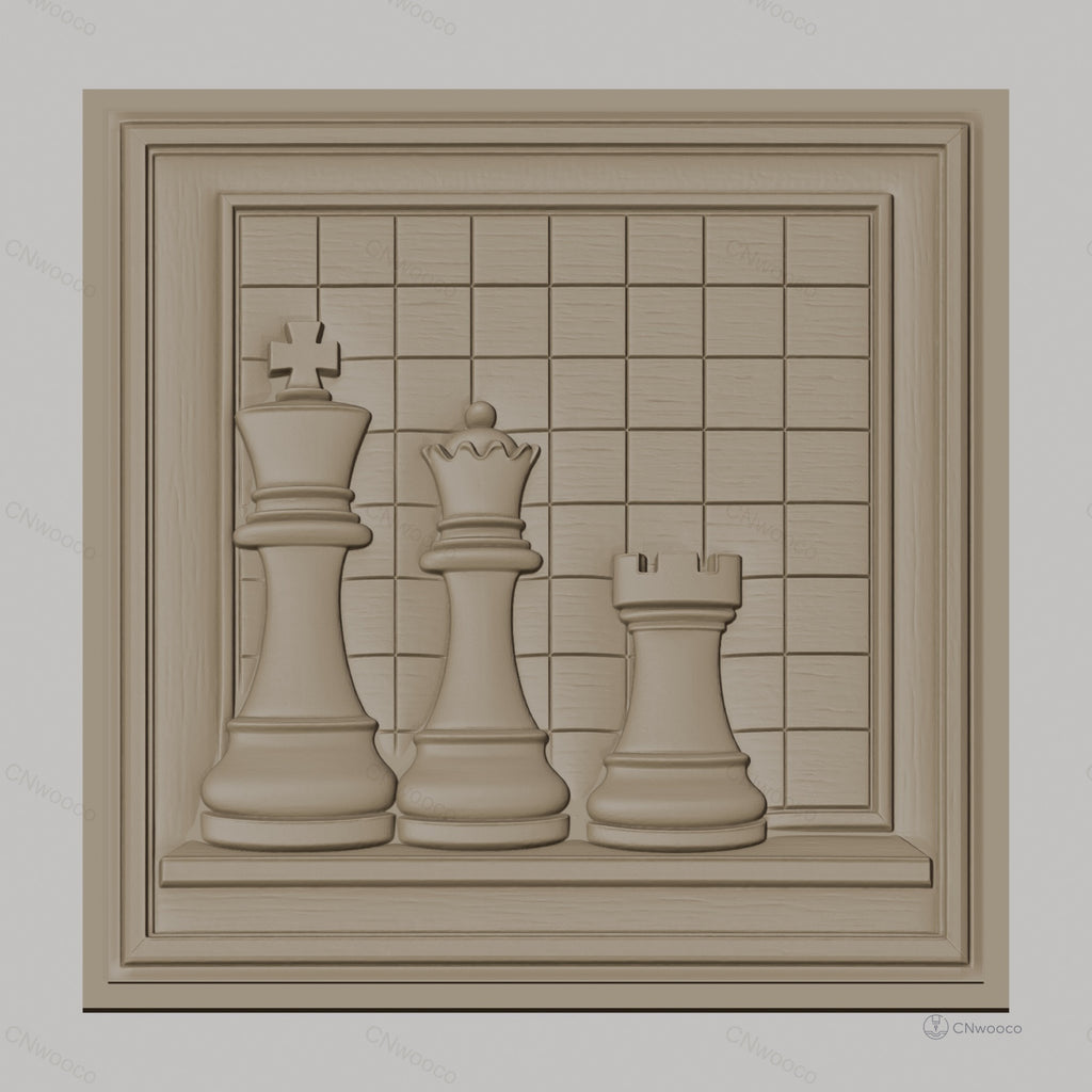 Fichier CNC & impression 3D échecs, pièces roi reine tour sur échiquier, haute qualité relief STL