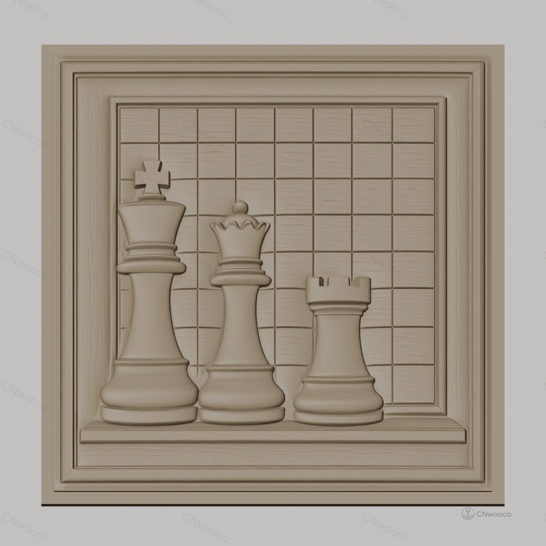 Fichier CNC & impression 3D échecs, pièces roi reine tour sur échiquier, haute qualité relief STL