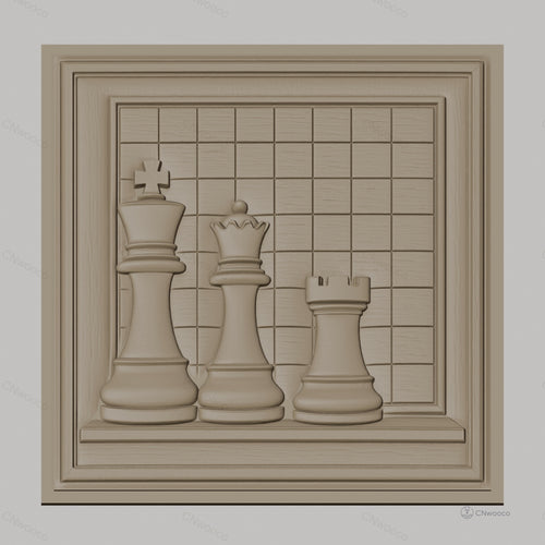 Fichier CNC & impression 3D échecs, pièces roi reine tour sur échiquier, haute qualité relief STL