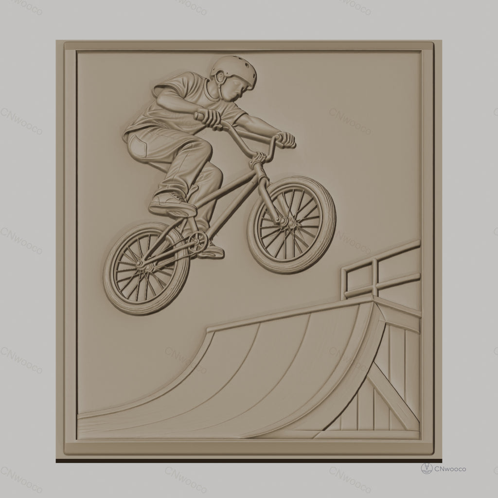 Fichier CNC & impression 3D BMX freestyle, cavalier avec casque, rampe de skate, haute qualité relief STL