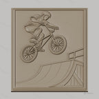 Fichier CNC & impression 3D BMX freestyle, cavalier avec casque, rampe de skate, haute qualité relief STL