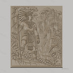 Fichier CNC & impression 3D guerrier amérindien, temple maya et végétation, haute qualité relief STL