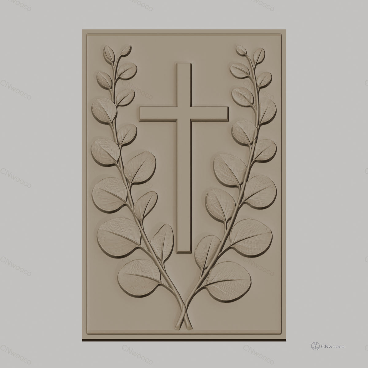 Fichier CNC & impression 3D Croix chrétienne et feuilles, haute qualité relief STL