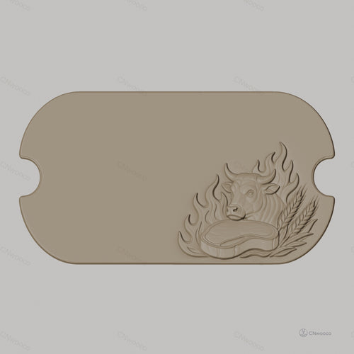 Fichier CNC thème viande boeuf steak flammes épi bas-relief pour sculpture sur bois, STL