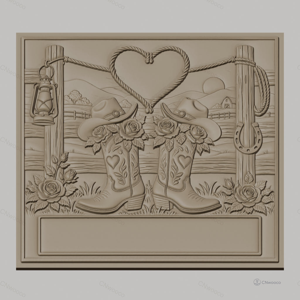 Fichier CNC & impression 3D thème western, bottes, chapeaux, roses, coeur en corde, haute qualité relief STL