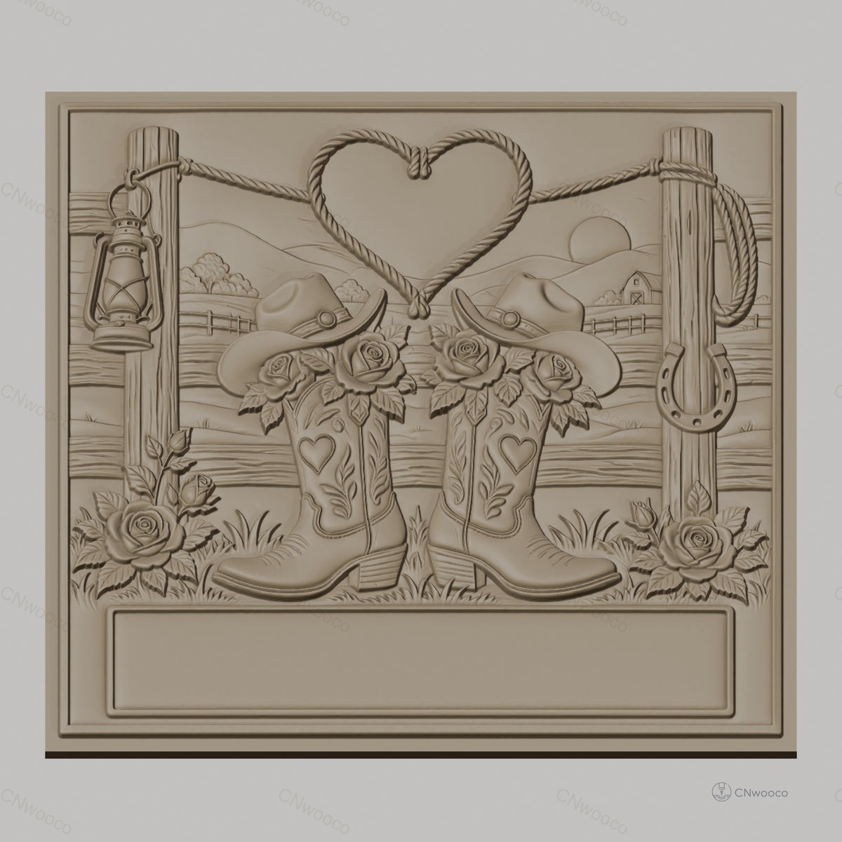 Fichier CNC & impression 3D thème western, bottes, chapeaux, roses, coeur en corde, haute qualité relief STL