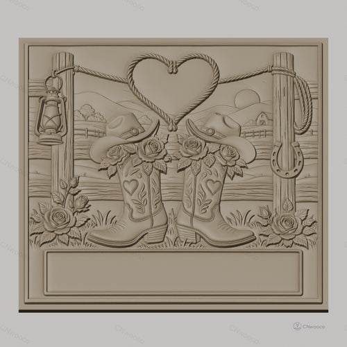 Fichier CNC & impression 3D thème western, bottes, chapeaux, roses, coeur en corde, haute qualité relief STL