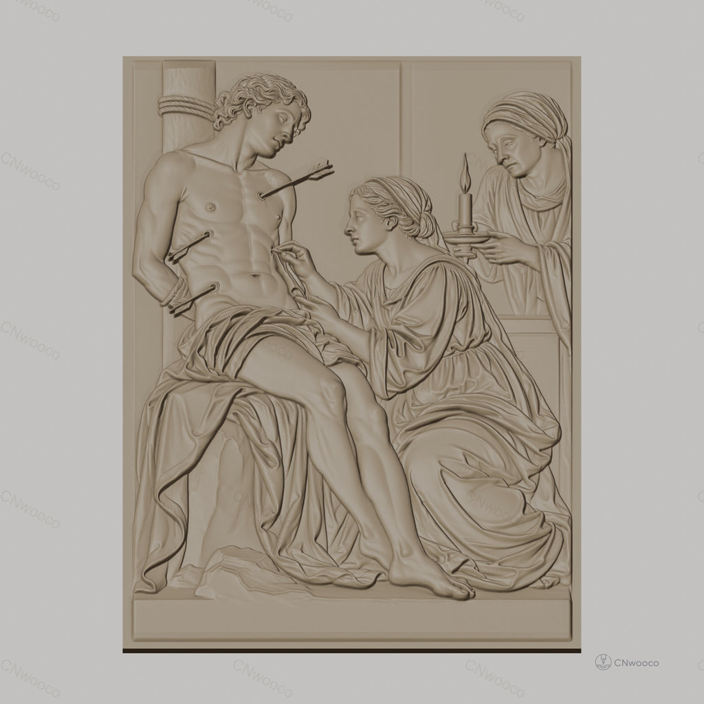 Fichier CNC & impression 3D saint Sébastien, flèches, femmes assistantes, haute qualité relief STL