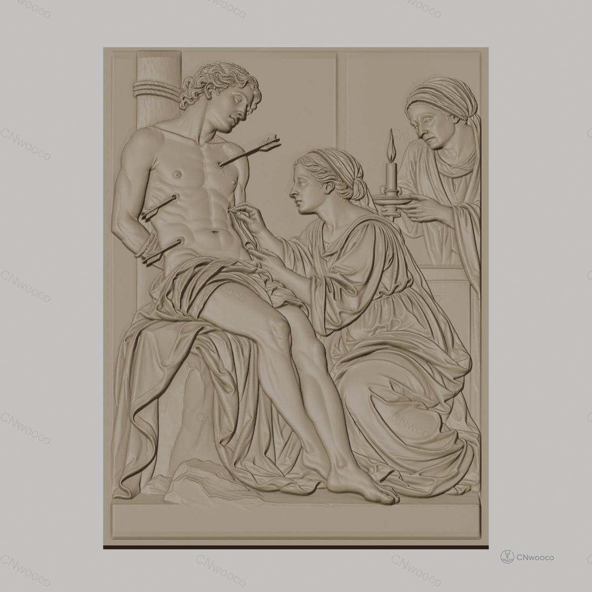 Fichier CNC & impression 3D saint Sébastien, flèches, femmes assistantes, haute qualité relief STL