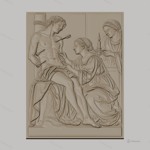 Fichier CNC & impression 3D saint Sébastien, flèches, femmes assistantes, haute qualité relief STL