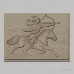Fichier CNC & impression 3D cavalier archer à cheval tir à l'arc, paysage montagne relief, haute qualité relief STL