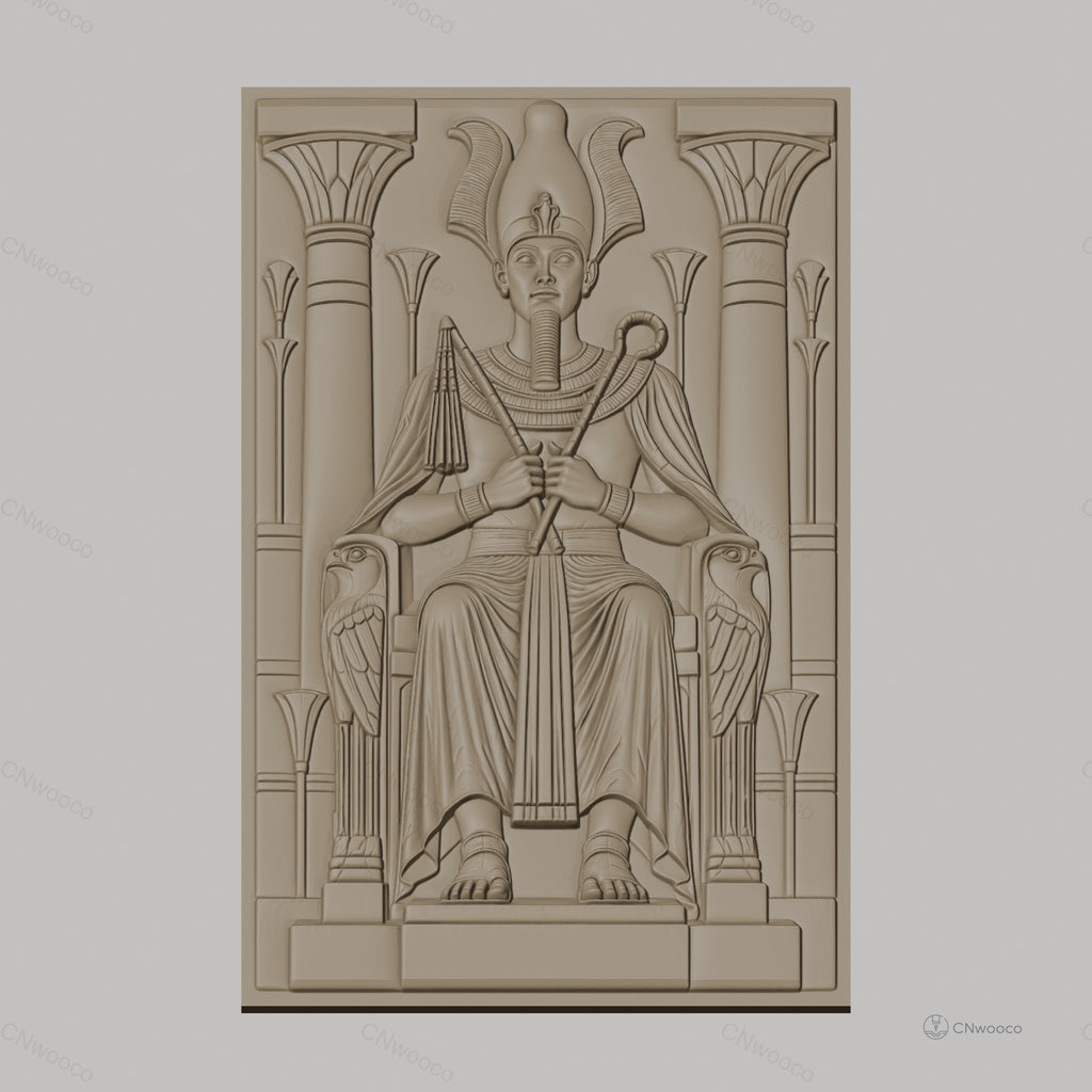 Fichier CNC & impression 3D pharaon assis, colonnes, décor égyptien, haute qualité relief STL