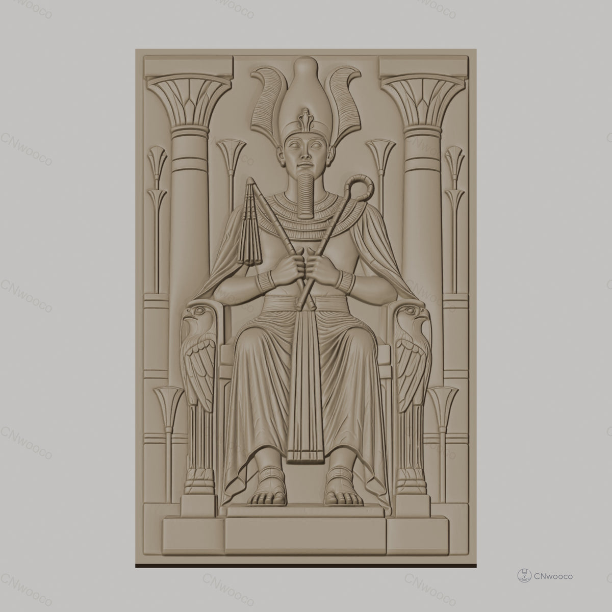 Fichier CNC & impression 3D pharaon assis, colonnes, décor égyptien, haute qualité relief STL
