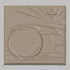 Fichier CNC & impression 3D Résurrection chrétienne, tombe vide, croix et rayon de lumière, haute qualité relief STL
