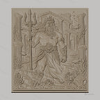 Fichier CNC & impression 3D Poseidon dieu de la mer, trident, ruines antiques, haute qualité relief STL