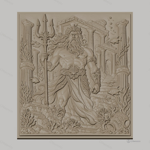 Fichier CNC & impression 3D Poseidon dieu de la mer, trident, ruines antiques, haute qualité relief STL