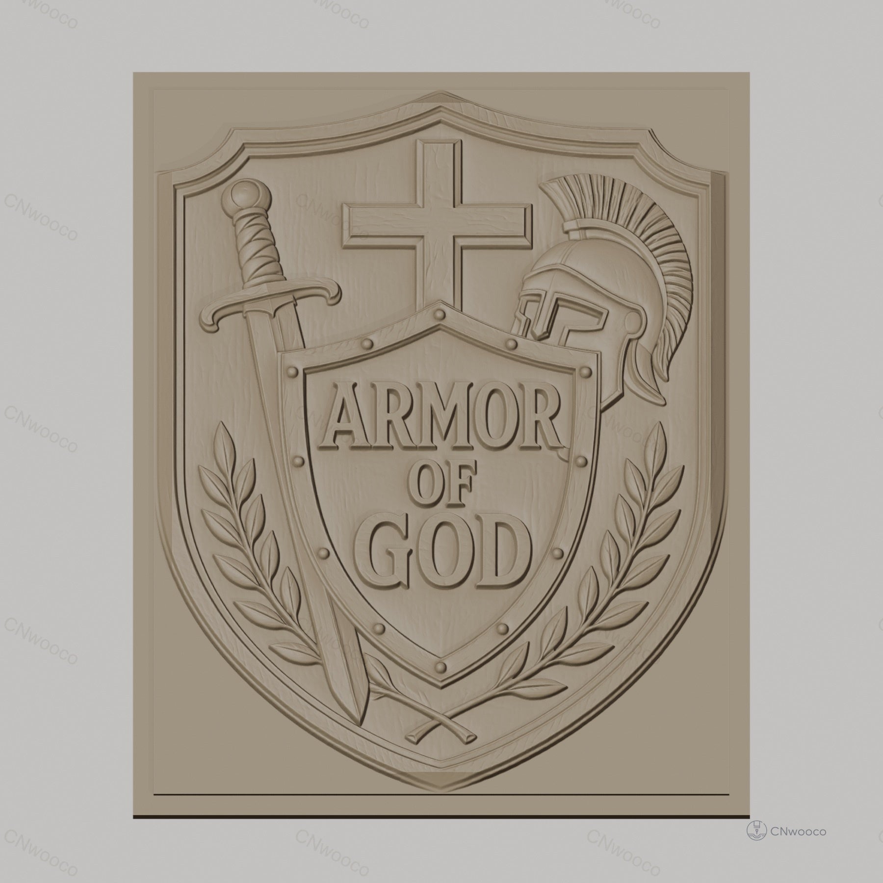 Fichier CNC & impression 3D armure de Dieu, bouclier, épée, casque, croix, haute qualité relief STL