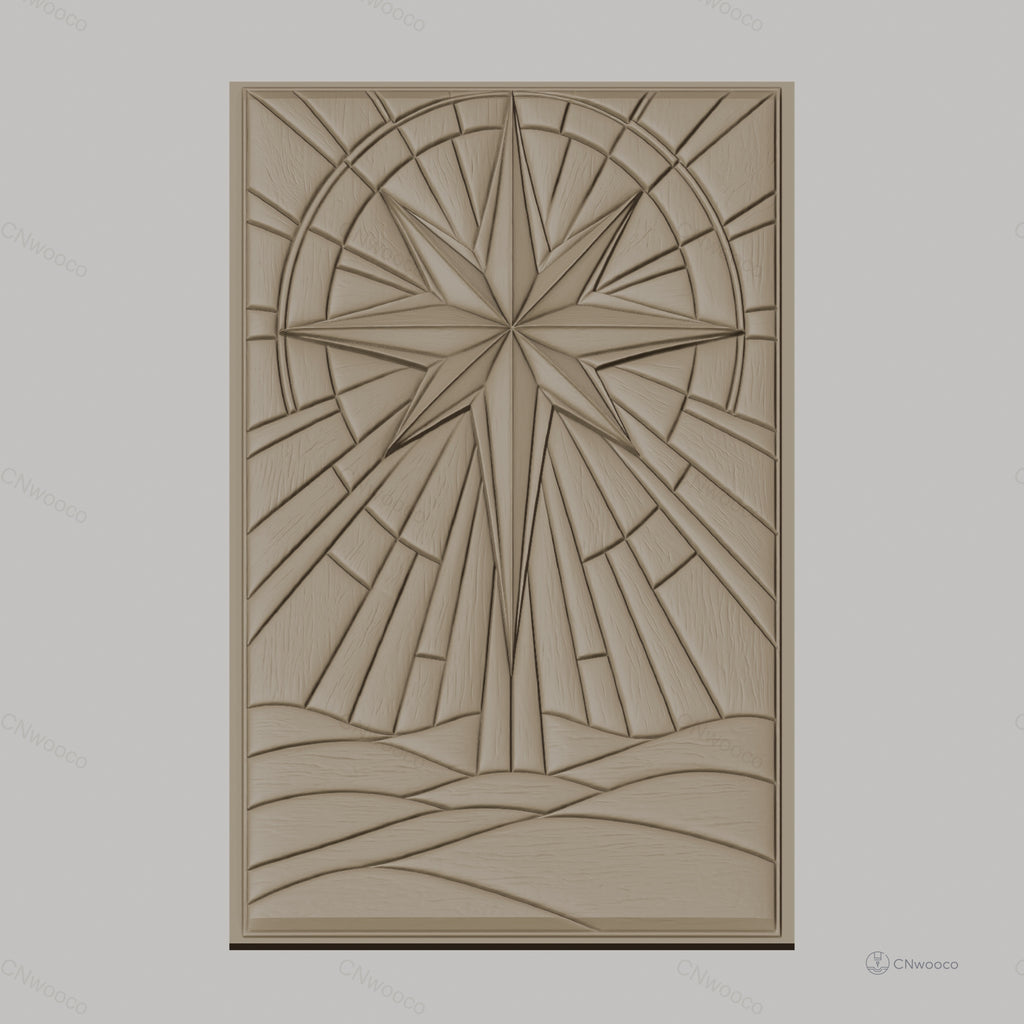 Fichier CNC & impression 3D étoile de la boussole, relief géométrique abstrait sur paysage texteuré, haute qualité relief STL