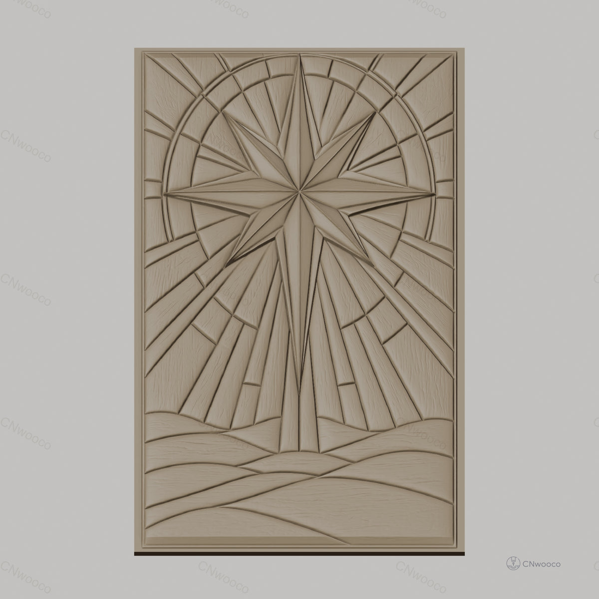 Fichier CNC & impression 3D étoile de la boussole, relief géométrique abstrait sur paysage texteuré, haute qualité relief STL