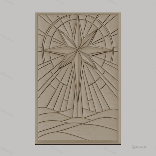 Fichier CNC & impression 3D étoile de la boussole, relief géométrique abstrait sur paysage texteuré, haute qualité relief STL