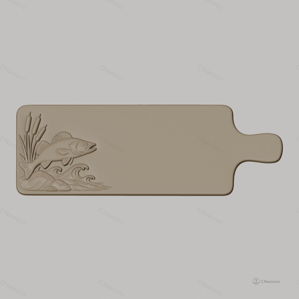 Fichier CNC poisson, roseaux et vagues relief pour sculpture sur bois, STL