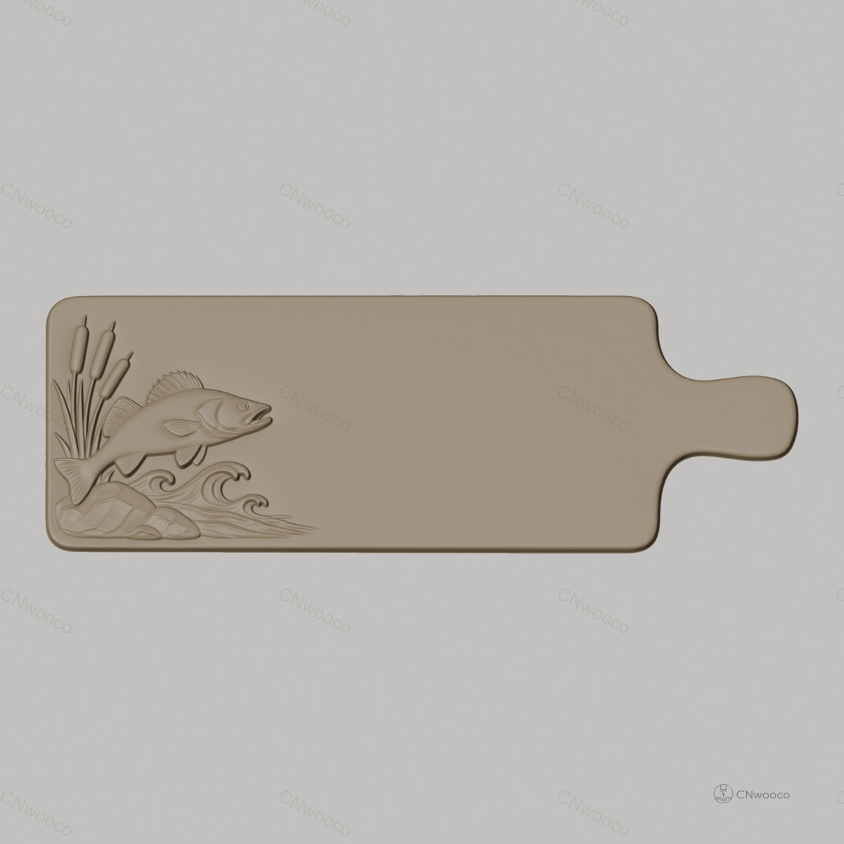 Fichier CNC poisson, roseaux et vagues relief pour sculpture sur bois, STL