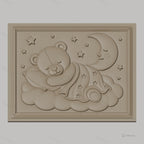 Fichier CNC & impression 3D ours endormi sur nuage, lune et étoiles, haute qualité relief STL
