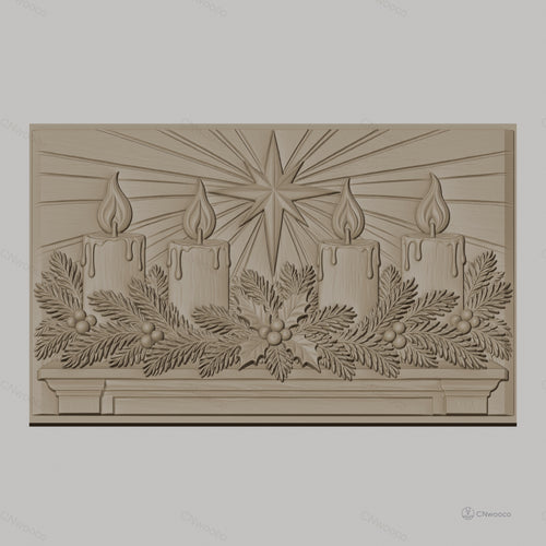 Fichier CNC & impression 3D décoration de Noël, bougies, houx, étoile, haute qualité relief STL