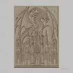 Fichier CNC & impression 3D dragon médiéval, château gothique détaillé, haute qualité relief STL
