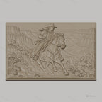 Fichier CNC & impression 3D cowboy à cheval dans canyon, paysage sauvage, haute qualité relief STL