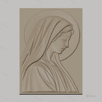 Fichier CNC & impression 3D Vierge Marie profil avec auréole, drapés réalistes haute qualité relief STL