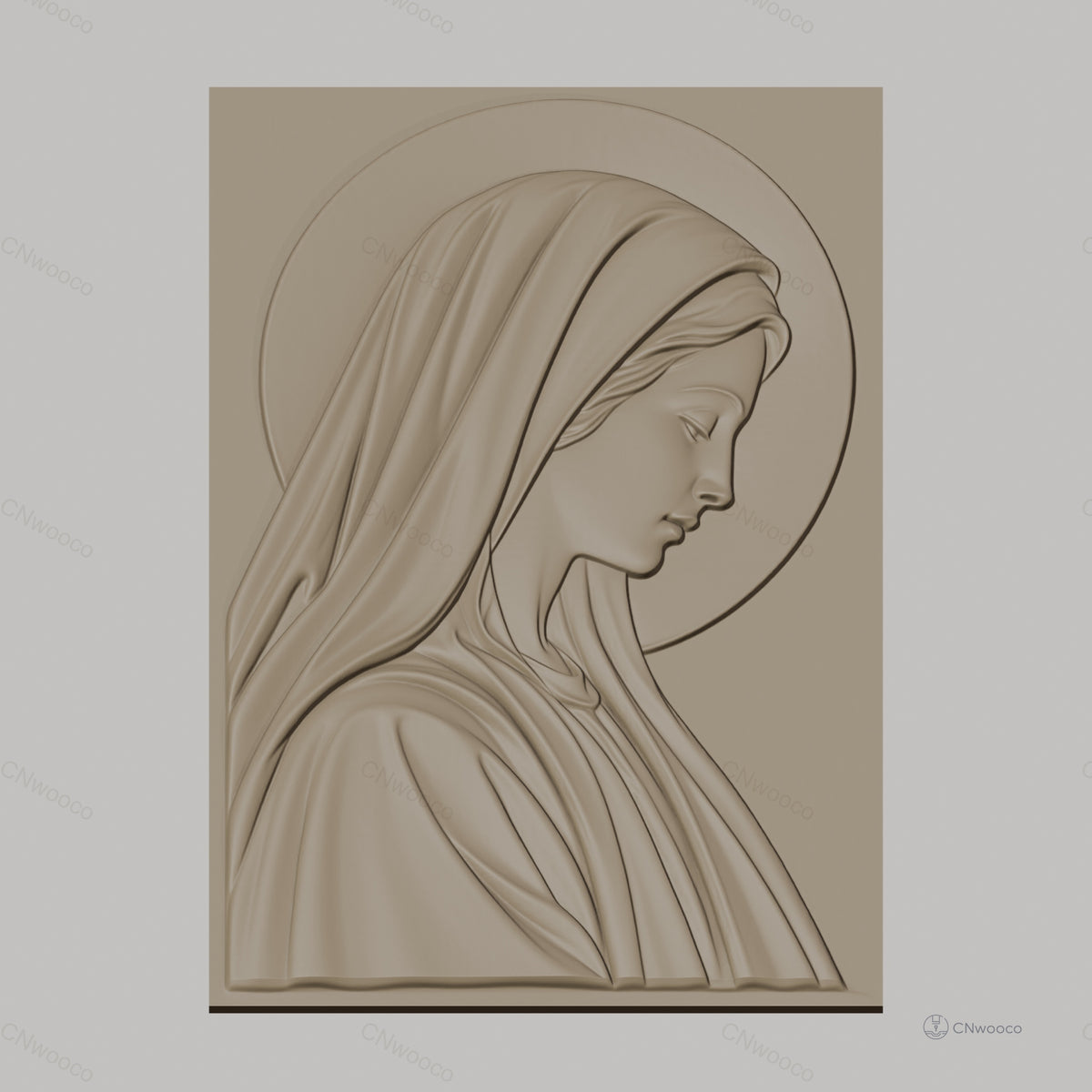 Fichier CNC & impression 3D Vierge Marie profil avec auréole, drapés réalistes haute qualité relief STL