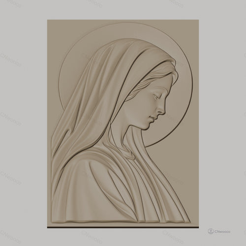 Fichier CNC & impression 3D Vierge Marie profil avec auréole, drapés réalistes haute qualité relief STL
