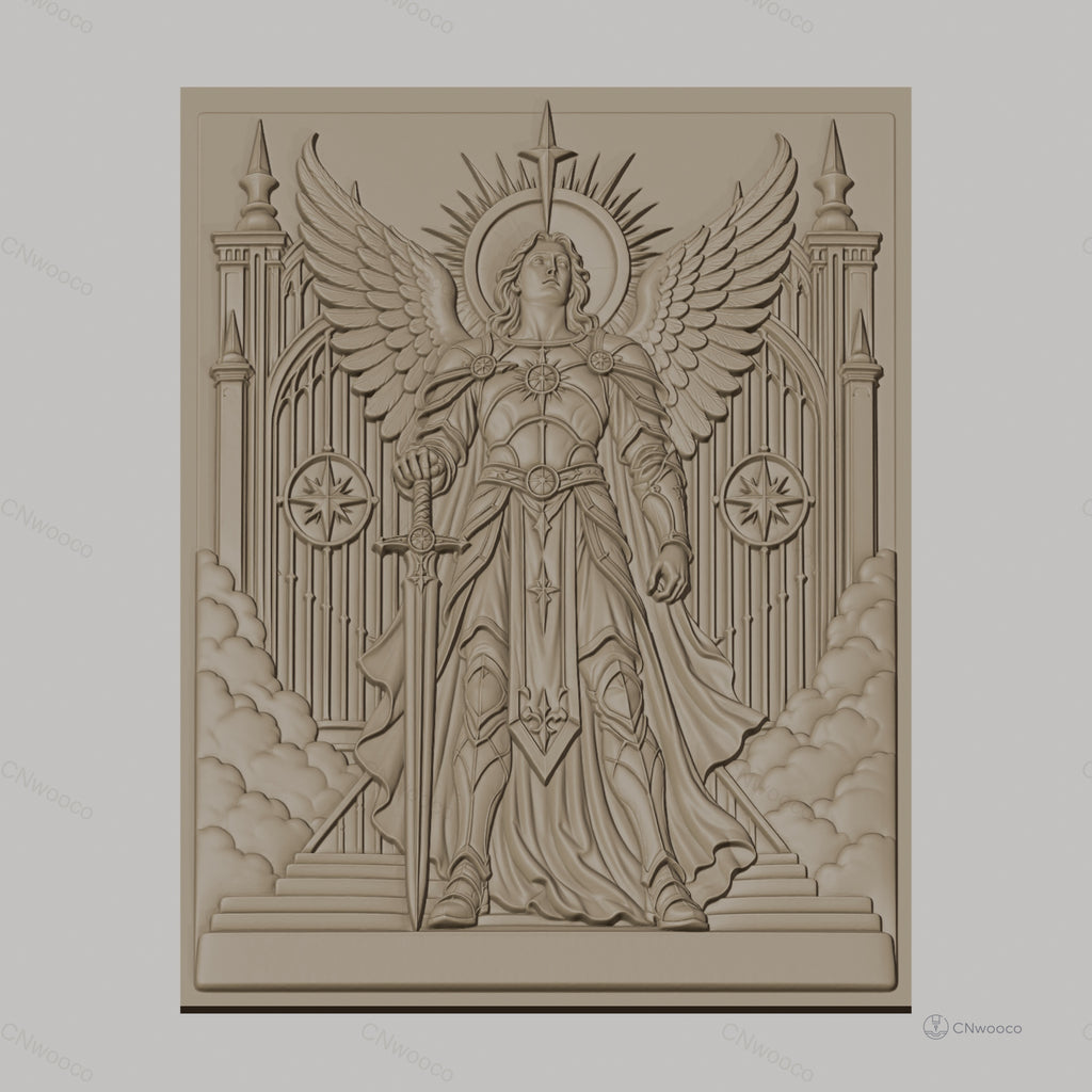 Fichier CNC & impression 3D ange guerrier, épée, ailes, portail céleste haute qualité relief STL