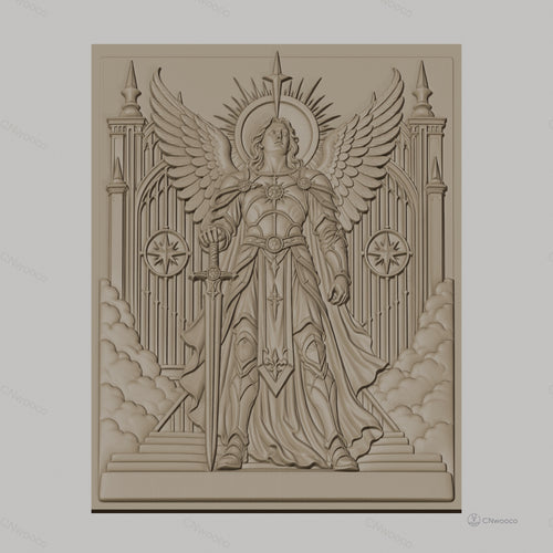 Fichier CNC & impression 3D ange guerrier, épée, ailes, portail céleste haute qualité relief STL
