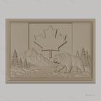 Fichier CNC & impression 3D drapeau Canada, ours, montagne, rivière, sapins, haute qualité relief STL