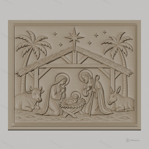 Fichier CNC & impression 3D Nativité, crèche avec Marie Joseph bébé Jésus et animaux, haute qualité relief STL