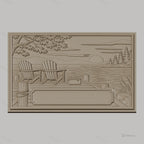 Fichier CNC & impression 3D bord de lac, chaises Adirondack sur quai avec coucher de soleil, haute qualité relief STL