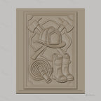 Fichier CNC & impression 3D thème pompier, casque, bottes, hache, tuyau d'incendie, haute qualité relief STL