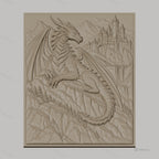 Fichier CNC & impression 3D dragon fantasy, château montagne relief, haute qualité relief STL